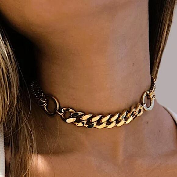 Handmade Gold Chain Link O Ring Choker Statement Stainless Steel Gold Plated - Picture 8 of 9